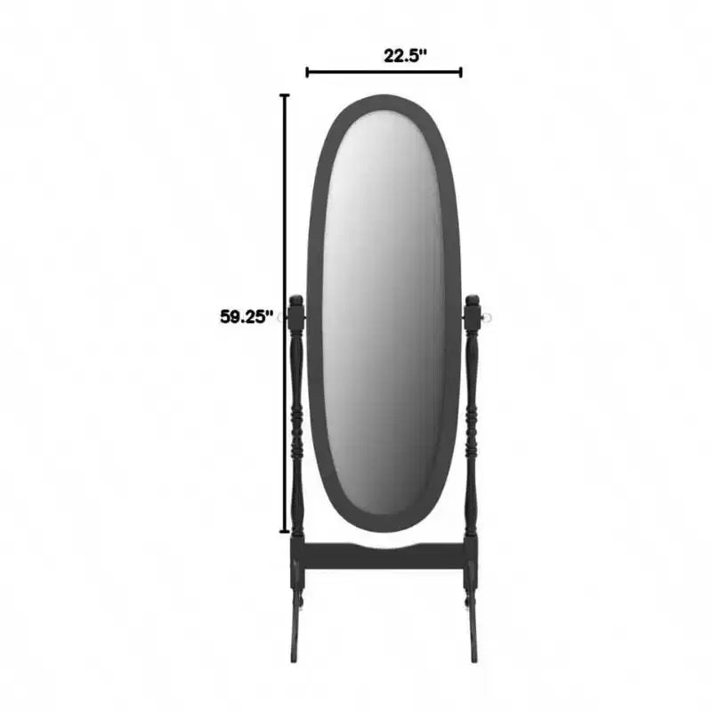 Traditional Black Queen Anne Cheval Mirror. Wood Floor-Standing, Full-Length Tilting Mirror for Elegant Home Decor
