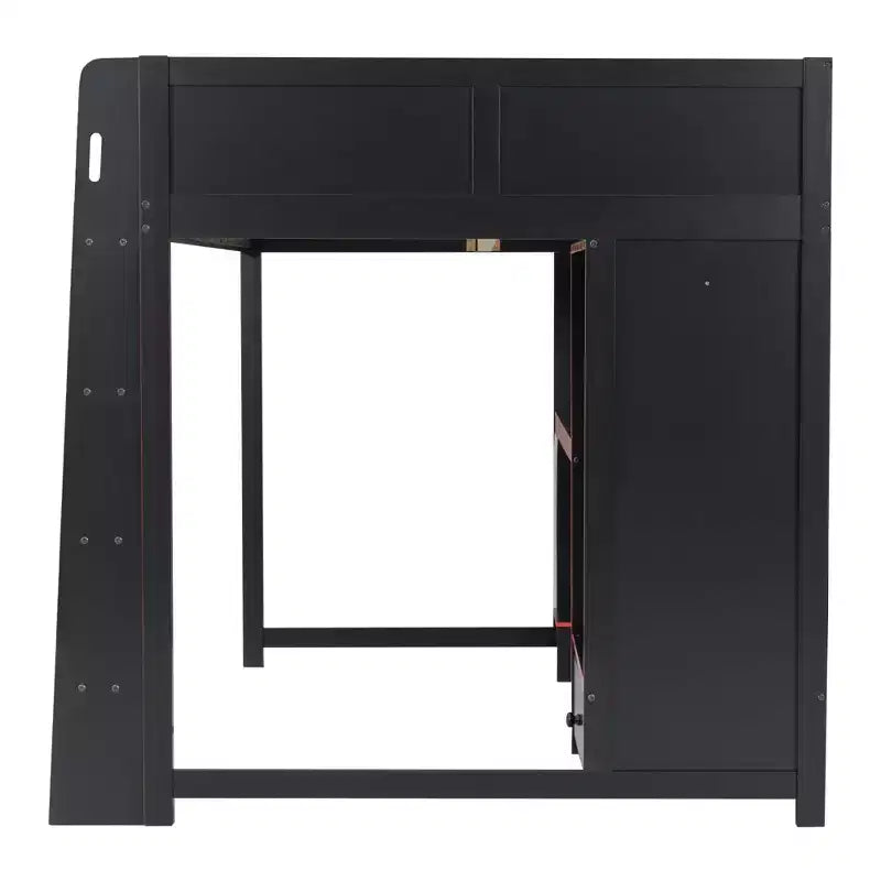 Luxystar Full Size Wood Gaming Loft Bed with Built-in Desk, Wardrobe, LED and Drawer, Black+Red