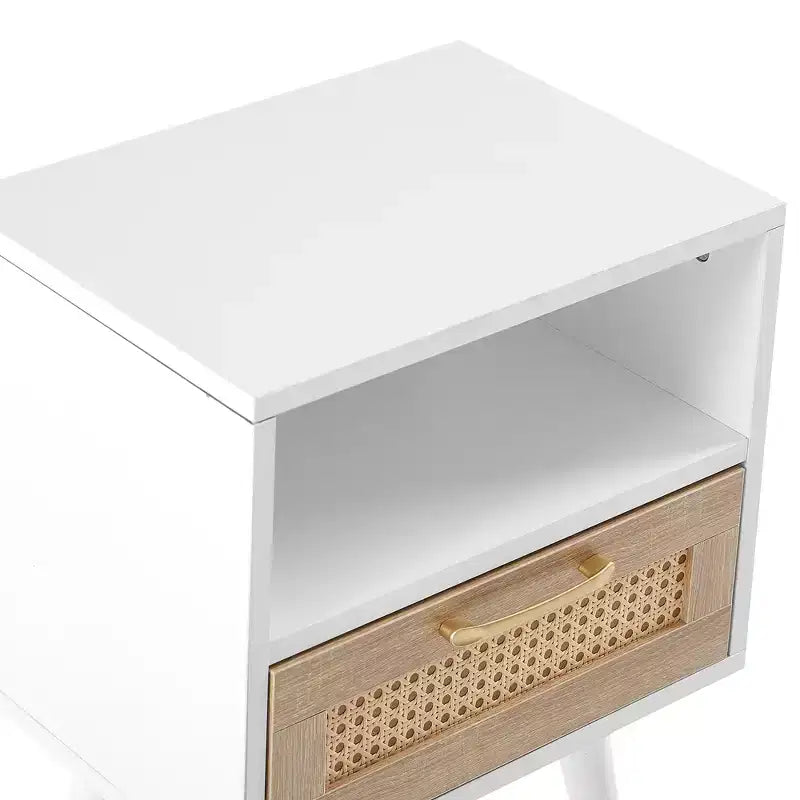 TUYOHW 15.75 Rattan Nightstand with Woven Drawer,Accent End Table with Open Shelf,Wood Side Table for Living Room,Bedroom