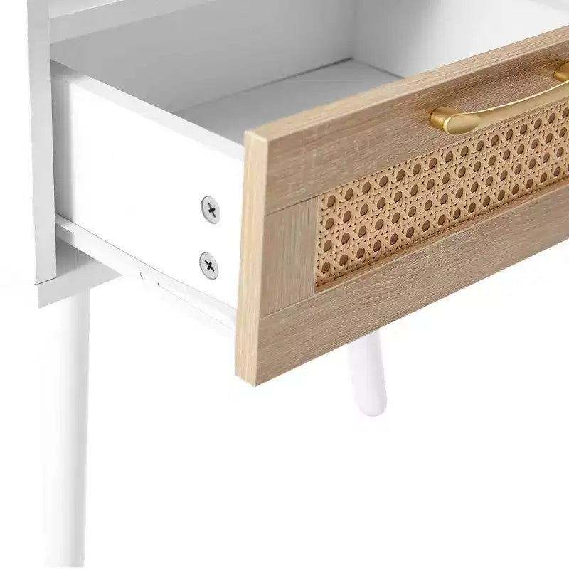 TUYOHW 15.75 Rattan Nightstand with Woven Drawer,Accent End Table with Open Shelf,Wood Side Table for Living Room,Bedroom