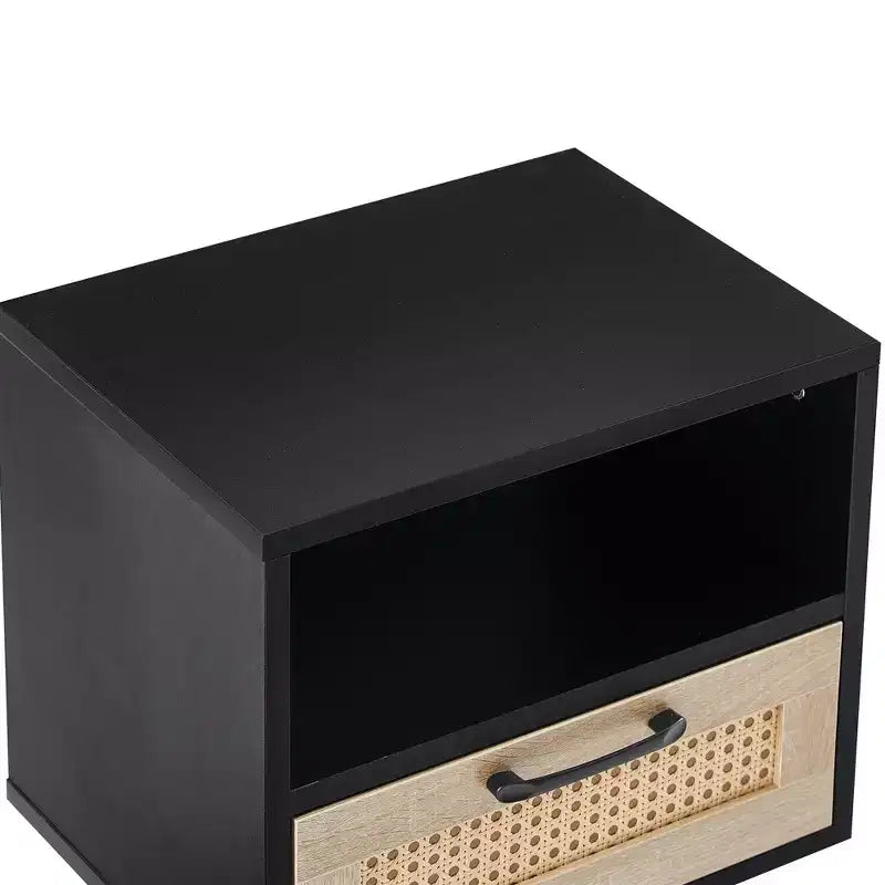 TUYOHW 15.75 Rattan Nightstand with Woven Drawer,Accent End Table with Open Shelf,Wood Side Table for Living Room,Bedroom