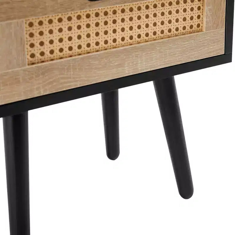 TUYOHW 15.75 Rattan Nightstand with Woven Drawer,Accent End Table with Open Shelf,Wood Side Table for Living Room,Bedroom