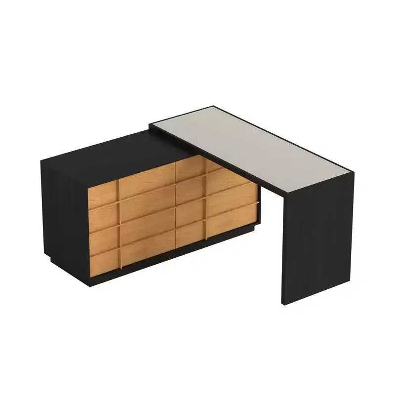 Luck Live Modern Extendable Rotating L-Shaped Desk with 6 Drawers, Reversible Home Office Computer Desk