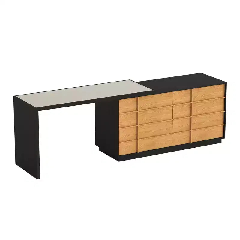 Luck Live Modern Extendable Rotating L-Shaped Desk with 6 Drawers, Reversible Home Office Computer Desk