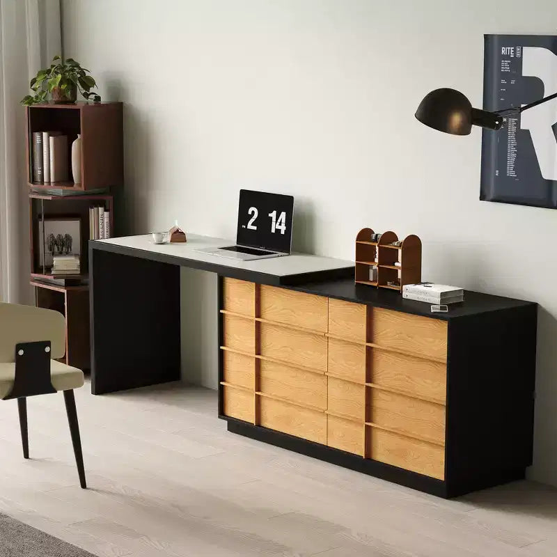 Luck Live Modern Extendable Rotating L-Shaped Desk with 6 Drawers, Reversible Home Office Computer Desk