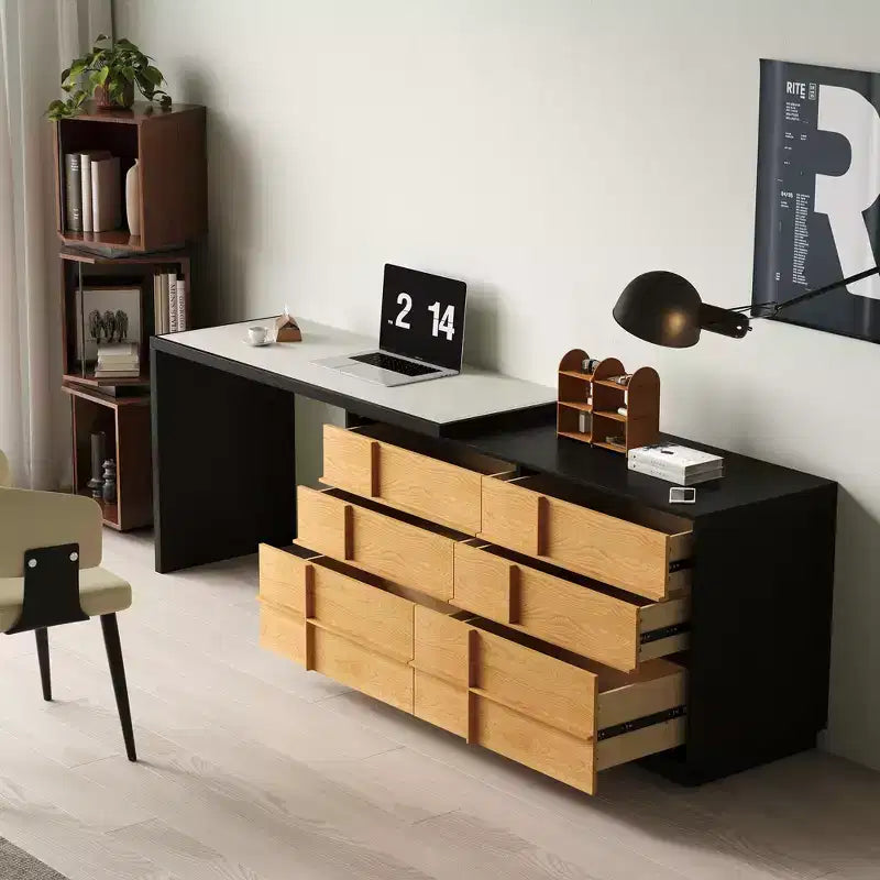 Luck Live Modern Extendable Rotating L-Shaped Desk with 6 Drawers, Reversible Home Office Computer Desk