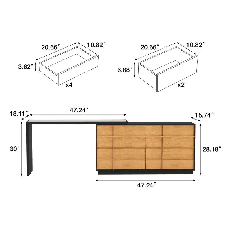 Luck Live Modern Extendable Rotating L-Shaped Desk with 6 Drawers, Reversible Home Office Computer Desk