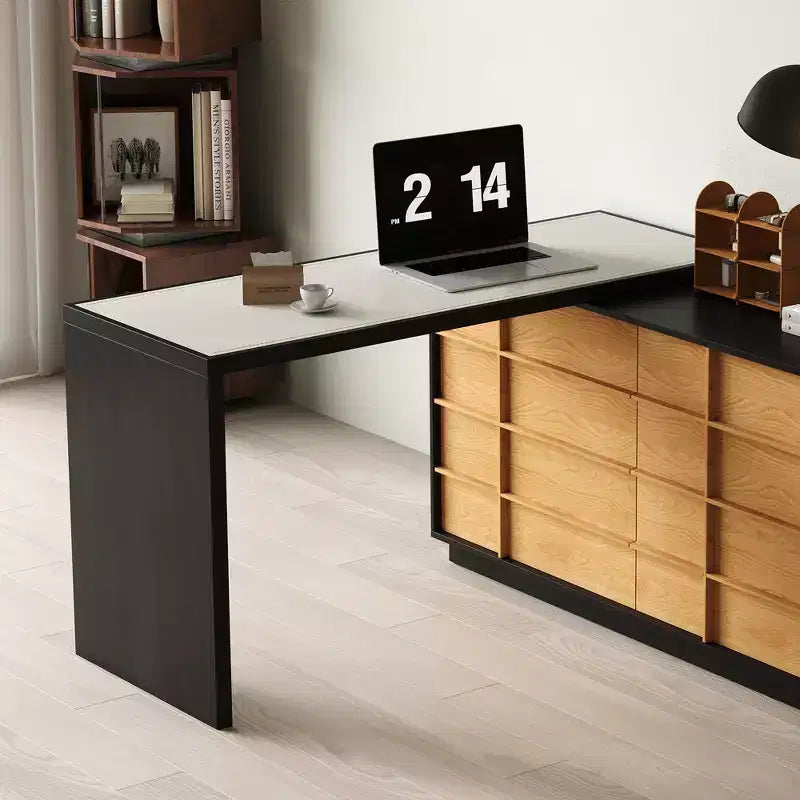 Luck Live Modern Extendable Rotating L-Shaped Desk with 6 Drawers, Reversible Home Office Computer Desk