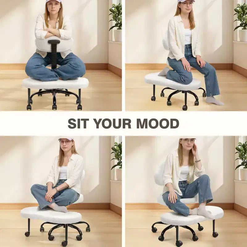 KERDOM Cross-Leg Office Chair, ADHD Meditation Kneeling Yoga Chair, Height Adjustable, with Lumbar Support, Widened Footrest and Wheels, Black