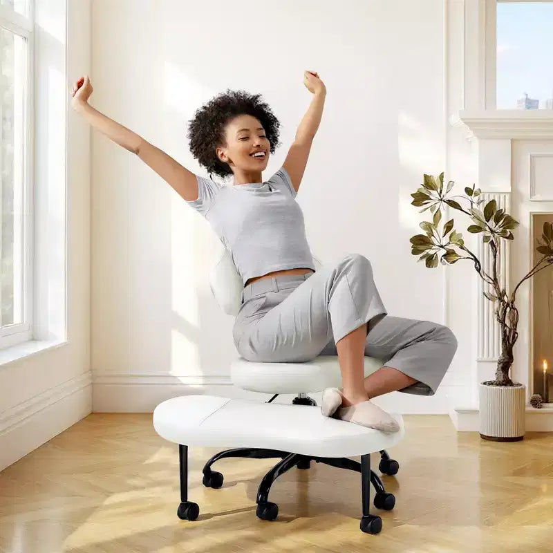 KERDOM Cross-Leg Office Chair, ADHD Meditation Kneeling Yoga Chair, Height Adjustable, with Lumbar Support, Widened Footrest and Wheels, Black