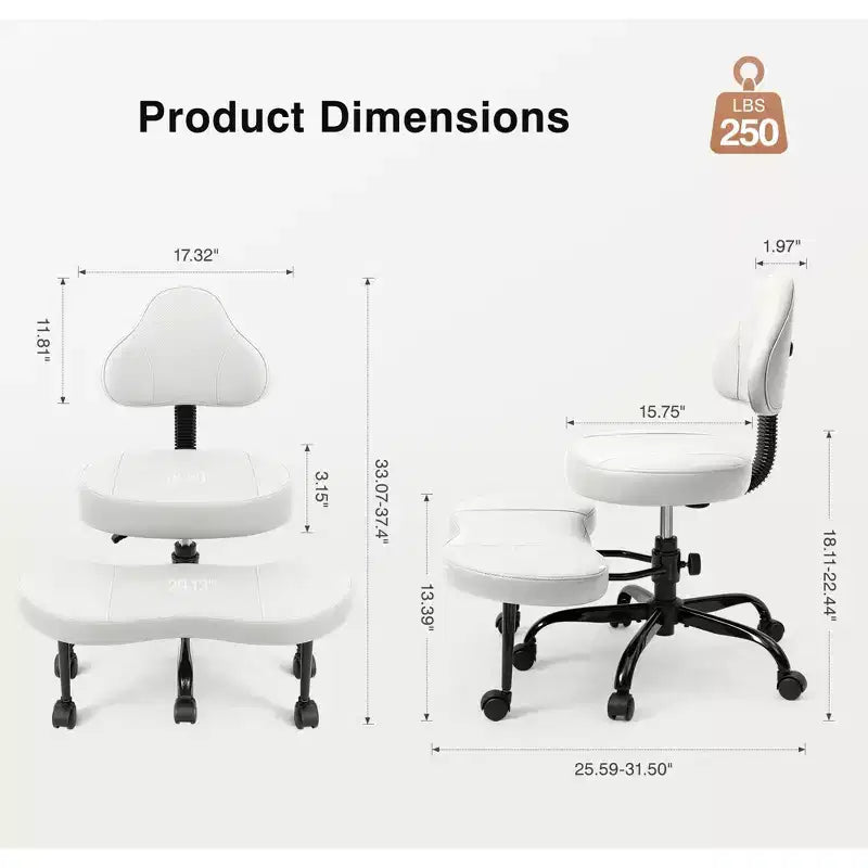 KERDOM Cross-Leg Office Chair, ADHD Meditation Kneeling Yoga Chair, Height Adjustable, with Lumbar Support, Widened Footrest and Wheels, Black