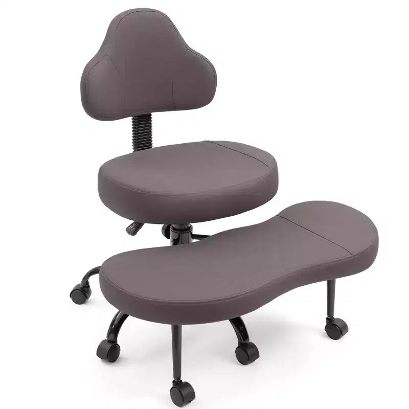 KERDOM Cross-Leg Office Chair, ADHD Meditation Kneeling Yoga Chair, Height Adjustable, with Lumbar Support, Widened Footrest and Wheels, Black