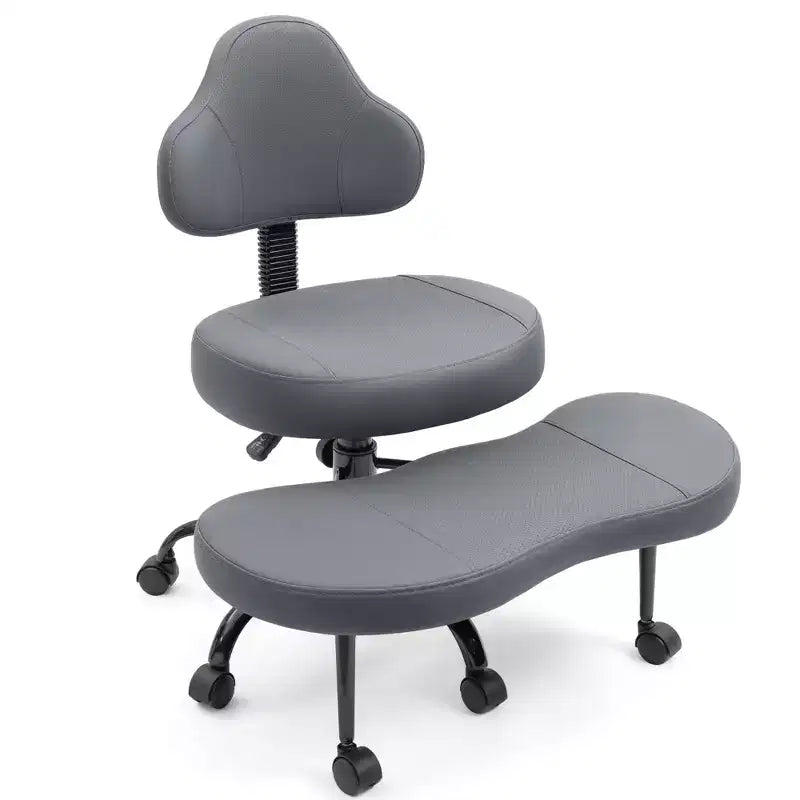 KERDOM Cross-Leg Office Chair, ADHD Meditation Kneeling Yoga Chair, Height Adjustable, with Lumbar Support, Widened Footrest and Wheels, Black