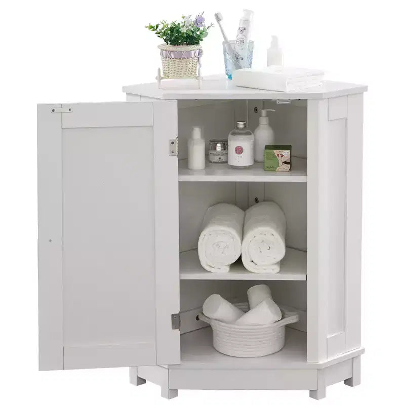 CASAINC 31.4H Triangle Corner Bathroom Cabinet, Adjustable Shelf, Modern MDF Storage Unit