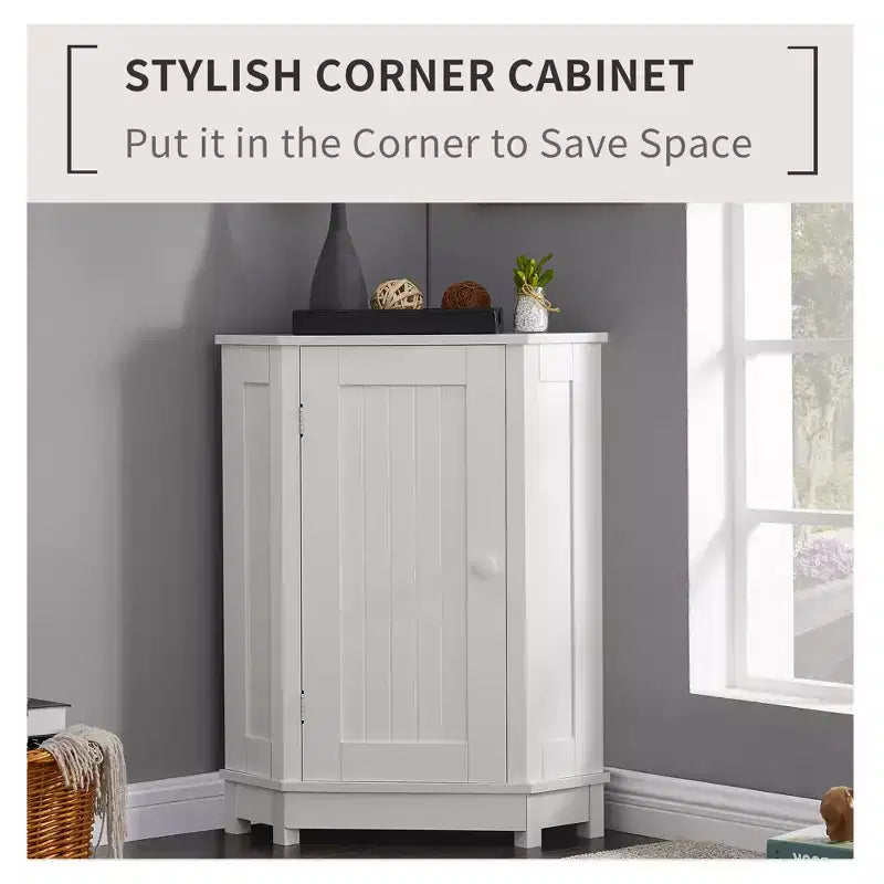 CASAINC 31.4H Triangle Corner Bathroom Cabinet, Adjustable Shelf, Modern MDF Storage Unit