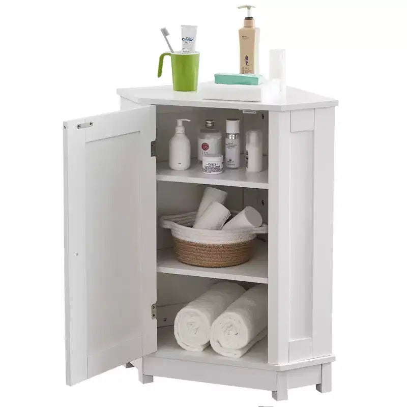 CASAINC 31.4H Triangle Corner Bathroom Cabinet, Adjustable Shelf, Modern MDF Storage Unit