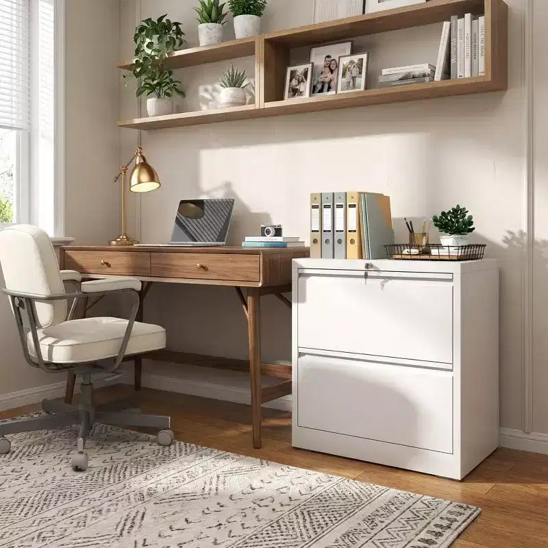VIYET 27 2-Drawer Lateral File Cabinet with Lock - White Steel Filing Cabinet for Letter/Legal/A4 Files, Modern Home Office