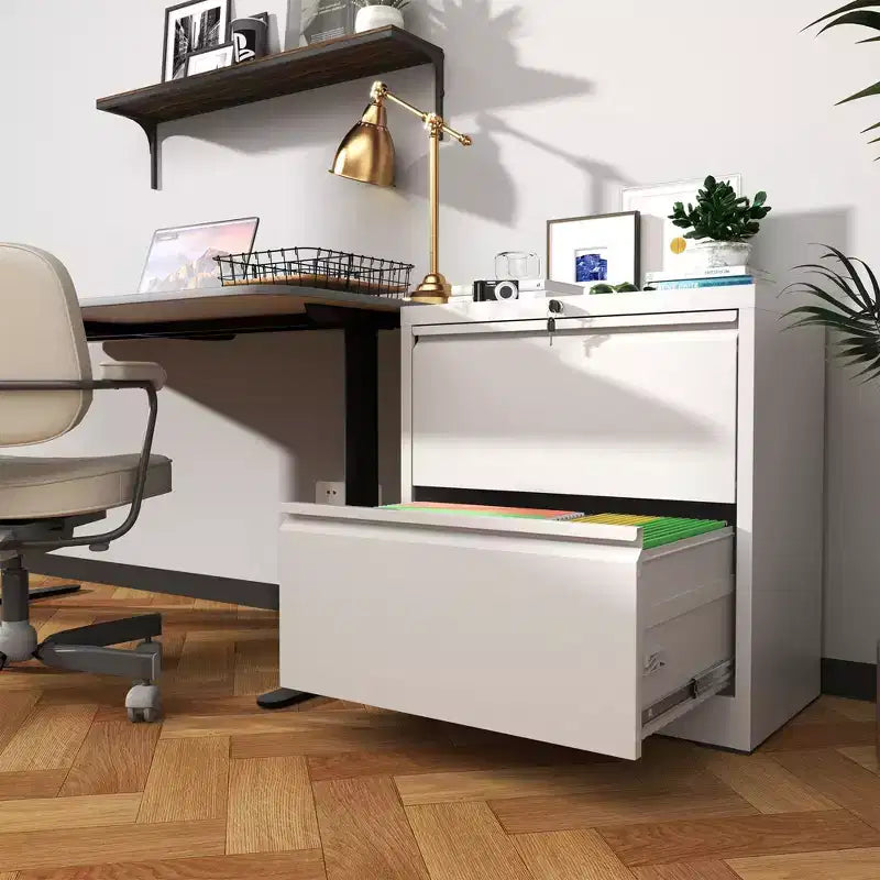 VIYET 27 2-Drawer Lateral File Cabinet with Lock - White Steel Filing Cabinet for Letter/Legal/A4 Files, Modern Home Office