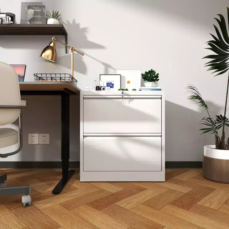 VIYET 27 2-Drawer Lateral File Cabinet with Lock - White Steel Filing Cabinet for Letter/Legal/A4 Files, Modern Home Office