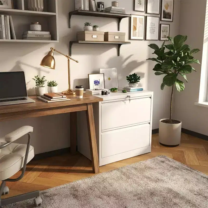 VIYET 27 2-Drawer Lateral File Cabinet with Lock - White Steel Filing Cabinet for Letter/Legal/A4 Files, Modern Home Office