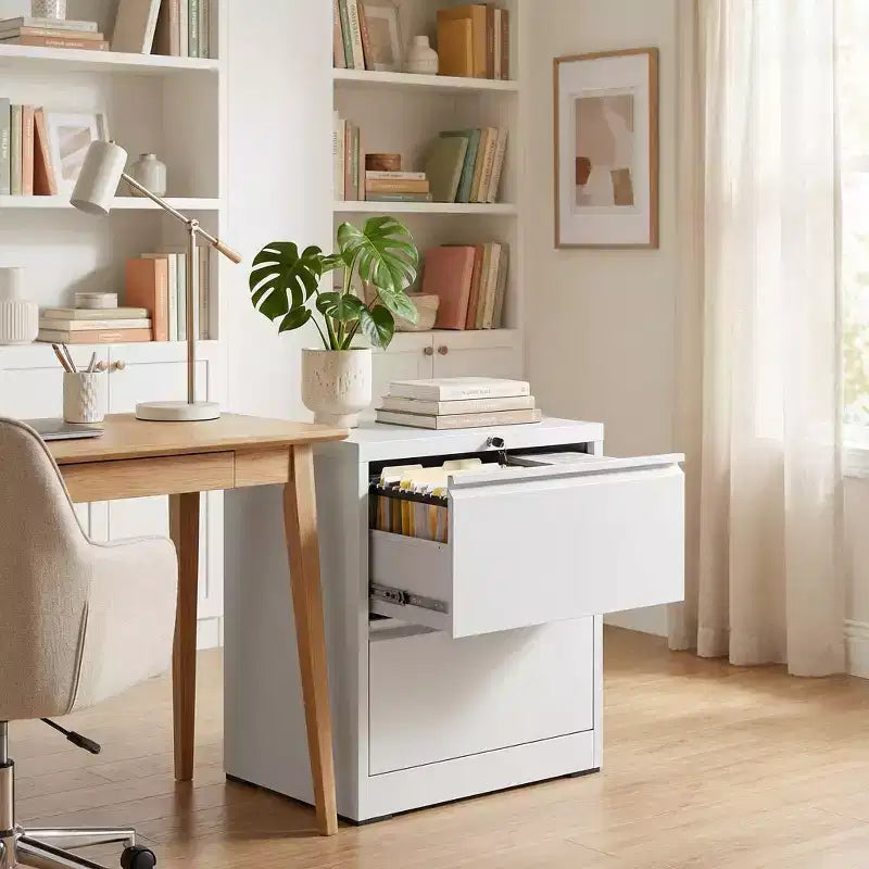 VIYET 27 2-Drawer Lateral File Cabinet with Lock - White Steel Filing Cabinet for Letter/Legal/A4 Files, Modern Home Office
