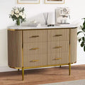Fluted 6 Drawer Dresser for Bedroom, 59in Large Mid Century Modern Wooden Chest Dresser TV Stand with Curved Profile Design for Closet Hallway