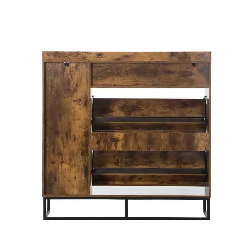 AEELLEEA Rustic Brown 4-Door Shoe Storage Cabinet: Farmhouse Entryway Organizer with Flip Drawers