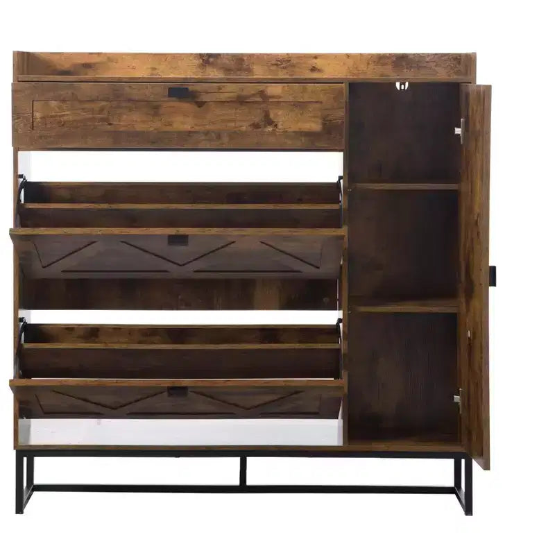 AEELLEEA Rustic Brown 4-Door Shoe Storage Cabinet: Farmhouse Entryway Organizer with Flip Drawers