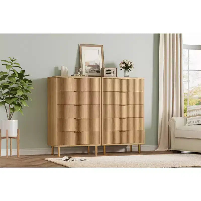 Acekool White 5 Drawer Dresser for Bedroom, Modern Storage Chest with Gold Handles, Large Drawers, Organizer Cabinet for Living Room, Hallway, Office