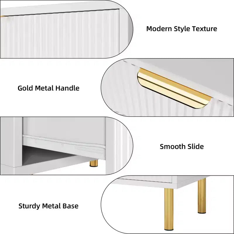 Acekool White 5 Drawer Dresser for Bedroom, Modern Storage Chest with Gold Handles, Large Drawers, Organizer Cabinet for Living Room, Hallway, Office