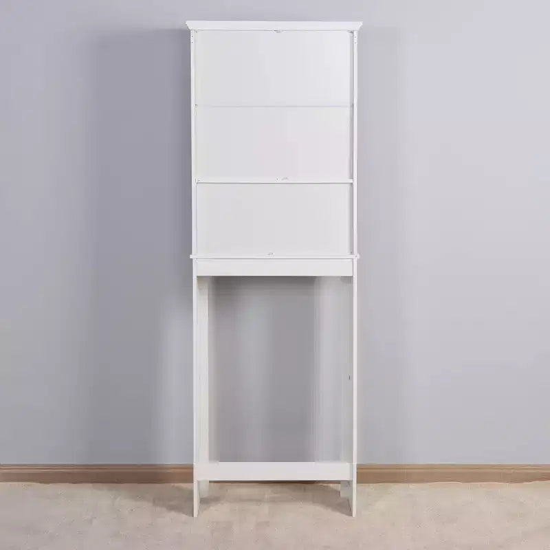 Over The Toilet Bathroom Storage Cabinet, Space Saver Cabinet Organizer With 2 Doors 1 Open Storage Shelf For Bathroom Storage White