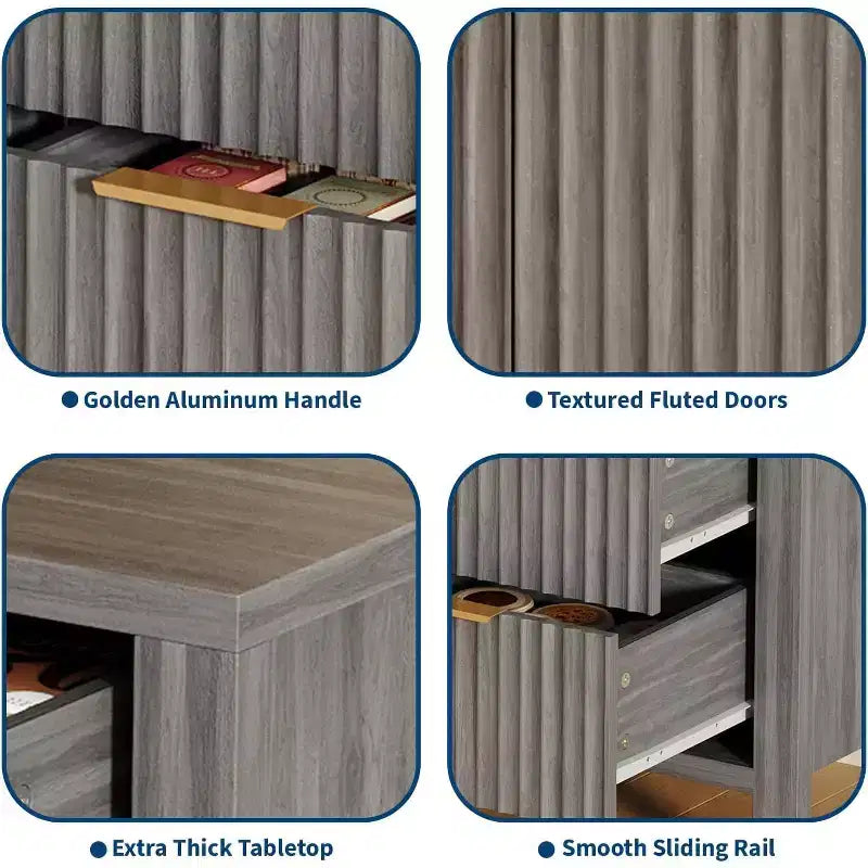 Acekool Modern Fluted 3-Drawer Sideboard Buffet Cabinet, Storage Cabinet for Kitchen or Living Room