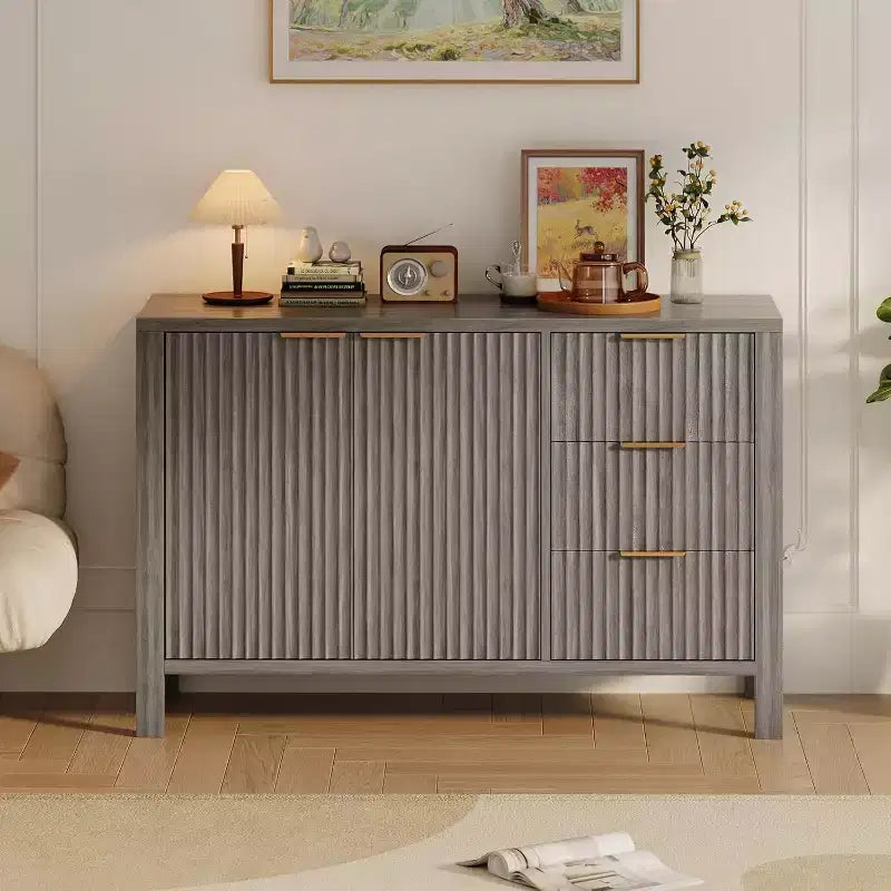 Acekool Modern Fluted 3-Drawer Sideboard Buffet Cabinet, Storage Cabinet for Kitchen or Living Room