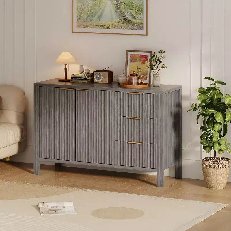 Acekool Modern Fluted 3-Drawer Sideboard Buffet Cabinet, Storage Cabinet for Kitchen or Living Room