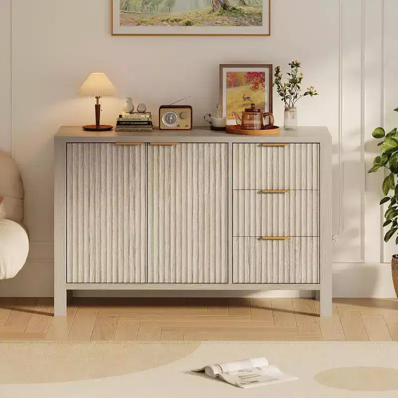 Acekool Modern Fluted 3-Drawer Sideboard Buffet Cabinet, Storage Cabinet for Kitchen or Living Room