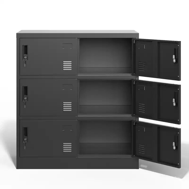 VIYET 35.43 6-Door Metal Storage Locker with Lock & Card Slot, Black Freestanding Locker for Office/Gym/School/Home