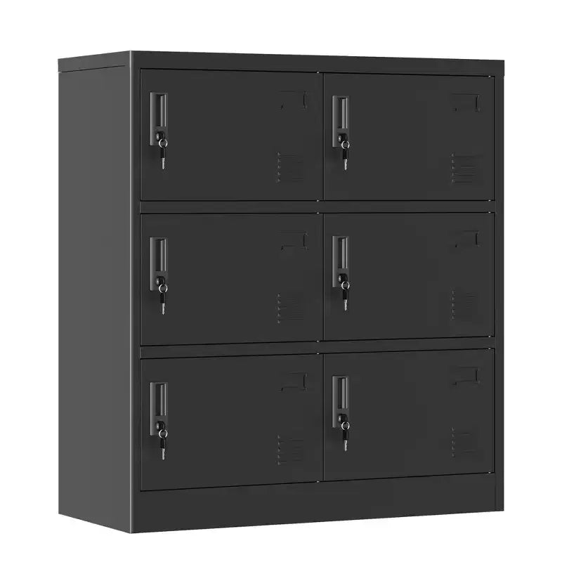 VIYET 35.43 6-Door Metal Storage Locker with Lock & Card Slot, Black Freestanding Locker for Office/Gym/School/Home