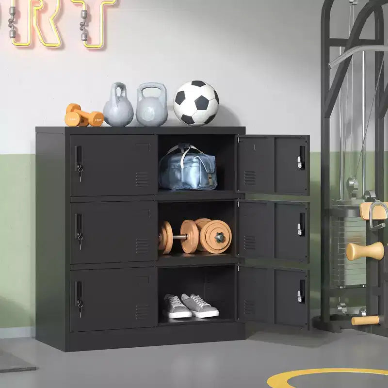 VIYET 35.43 6-Door Metal Storage Locker with Lock & Card Slot, Black Freestanding Locker for Office/Gym/School/Home