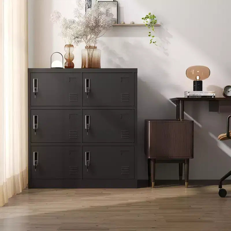 VIYET 35.43 6-Door Metal Storage Locker with Lock & Card Slot, Black Freestanding Locker for Office/Gym/School/Home