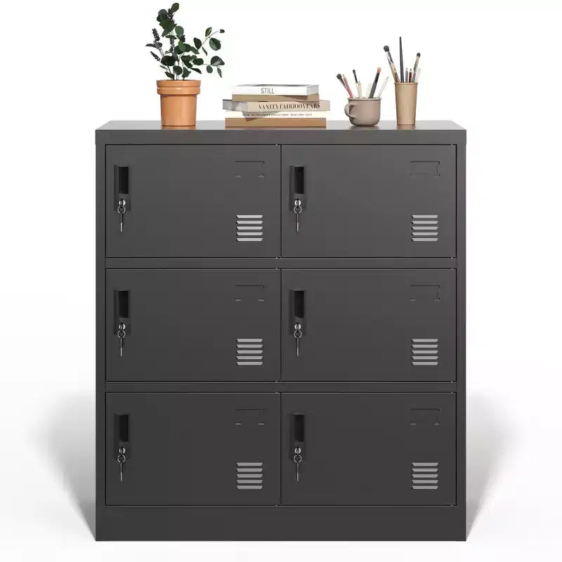 VIYET 35.43 6-Door Metal Storage Locker with Lock & Card Slot, Black Freestanding Locker for Office/Gym/School/Home