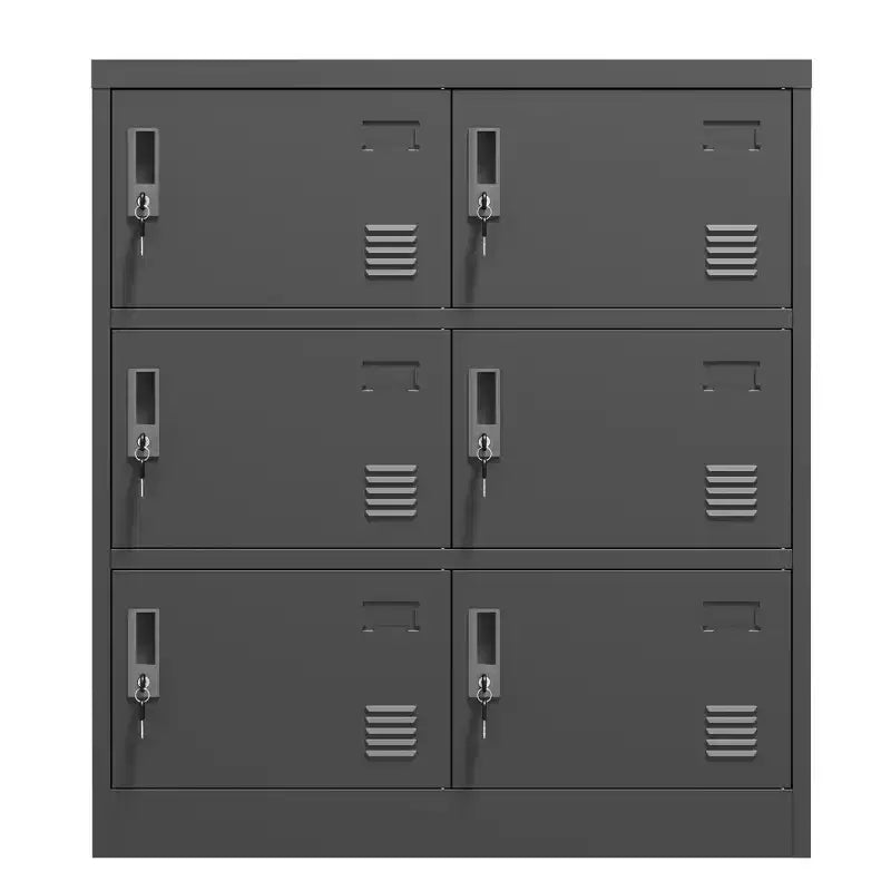 VIYET 35.43 6-Door Metal Storage Locker with Lock & Card Slot, Black Freestanding Locker for Office/Gym/School/Home