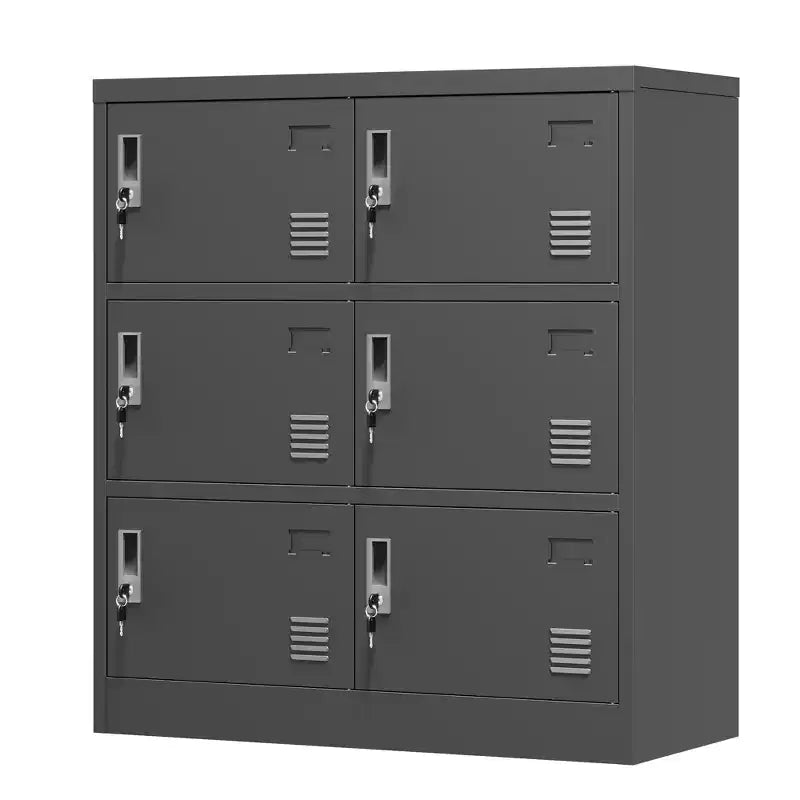 VIYET 35.43 6-Door Metal Storage Locker with Lock & Card Slot, Black Freestanding Locker for Office/Gym/School/Home