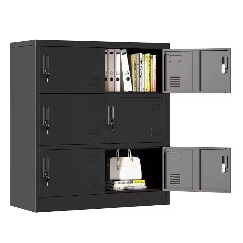 VIYET 35.43 6-Door Metal Storage Locker with Lock & Card Slot, Black Freestanding Locker for Office/Gym/School/Home