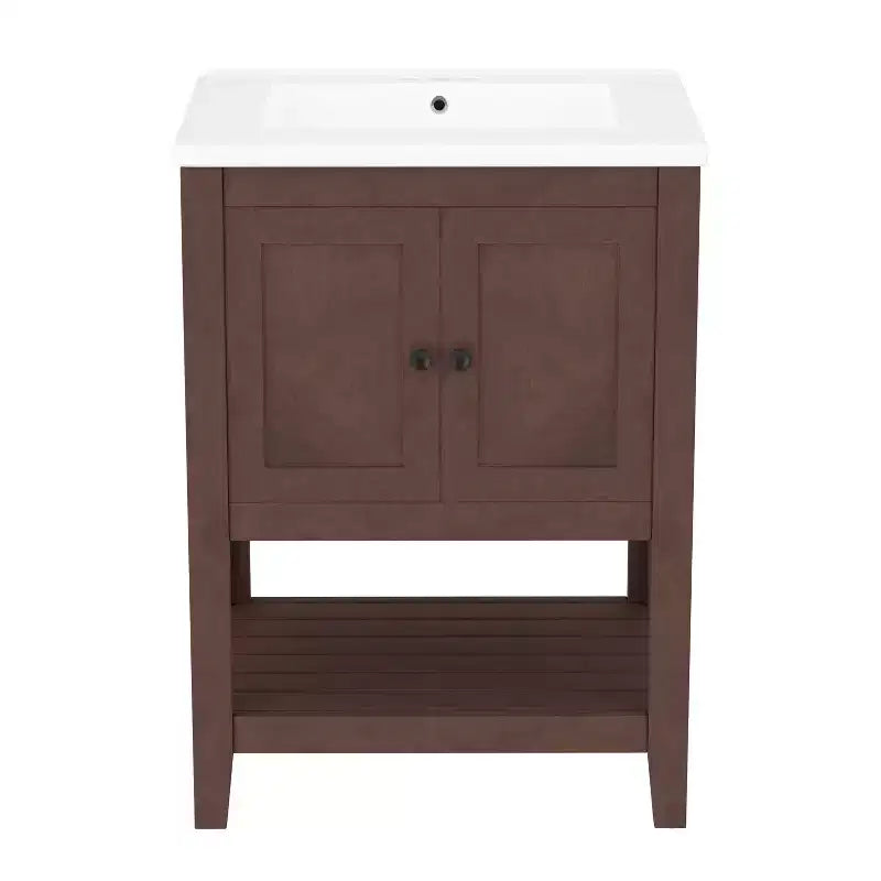 24 Small Bathroom Vanity Sink Combo with Storage , Wood Bathroom Floor Cabinet with Open Shelf