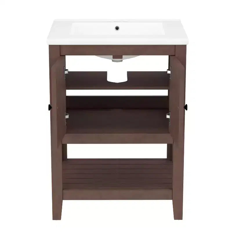 24 Small Bathroom Vanity Sink Combo with Storage , Wood Bathroom Floor Cabinet with Open Shelf
