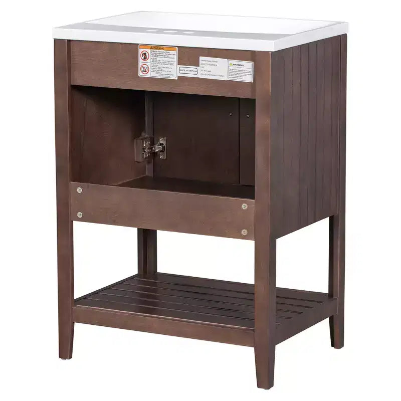 24 Small Bathroom Vanity Sink Combo with Storage , Wood Bathroom Floor Cabinet with Open Shelf
