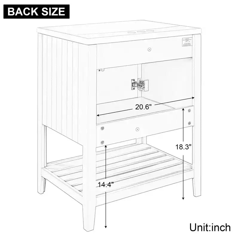 24 Small Bathroom Vanity Sink Combo with Storage , Wood Bathroom Floor Cabinet with Open Shelf