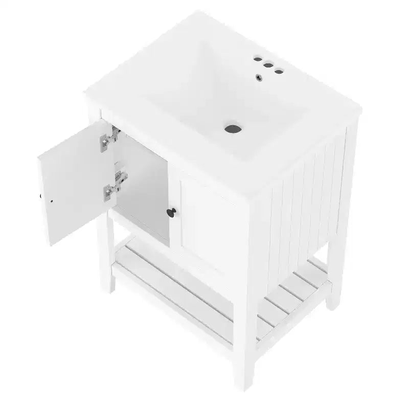 24 Small Bathroom Vanity Sink Combo with Storage , Wood Bathroom Floor Cabinet with Open Shelf