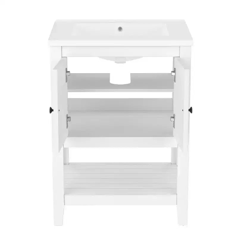 24 Small Bathroom Vanity Sink Combo with Storage , Wood Bathroom Floor Cabinet with Open Shelf