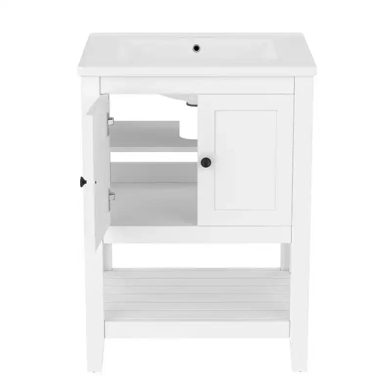 24 Small Bathroom Vanity Sink Combo with Storage , Wood Bathroom Floor Cabinet with Open Shelf